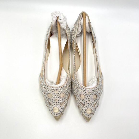 Badgley Mischka BHLDN Size 8 Gigi Point Toe Jeweled Ivory Ballet Flats Shoes - Picture 5 of 16